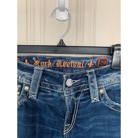 Rock Revival Paula Boot Cut Jeans Embellished Pockets Distressed Denim Women's - Picture 3 of 6